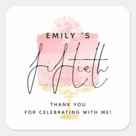 Moderne roze Cake Name 50th Birthday Party Bedankt Vierkante Sticker