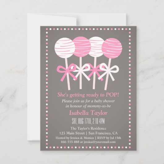 Moderne Roze Cake Pops Baby Shower Uitnodigingen (Voorkant)