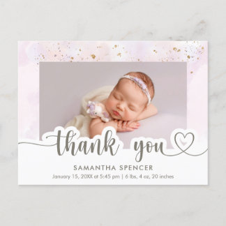 Moderne Roze Calligrafie Foto Baby Meisje Bedankt Briefkaart