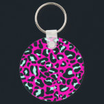 Moderne Roze Cheetah Leopard Dierenprint Sleutelhanger<br><div class="desc">Altijd een trendy hete roze vaste kleur. Wilde safari en dierlijk oerwoud afdrukken. Moderne kleine chic cheetah,  luipaardehuidafdrukken in witte en pastelmunt en roze kleur. Kleine cheetah luipaard dierlijk drukwerk.</div>