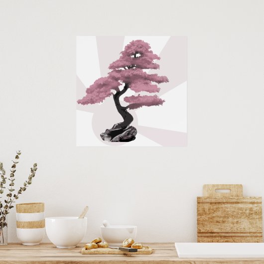 Moderne roze Cherry Tree Bonsai & Rising Sun Poster (Keuken)