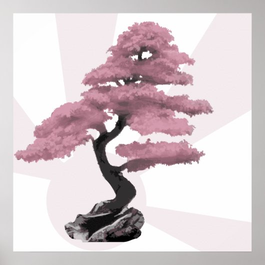 Moderne roze Cherry Tree Bonsai & Rising Sun Poster (Voorkant)