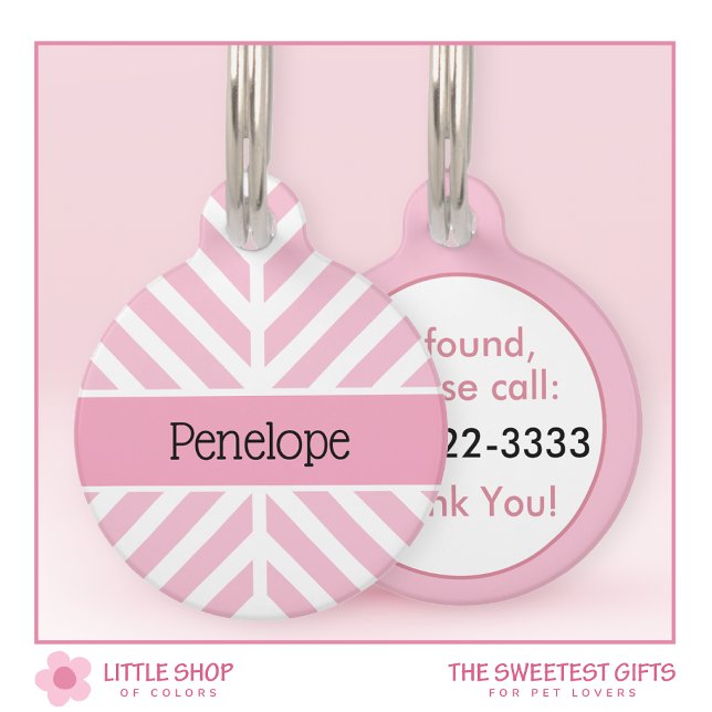 Moderne Roze Chevron Gepersonaliseerde Pet ID Tag Huisdierpenning (Creator heeft geüpload)