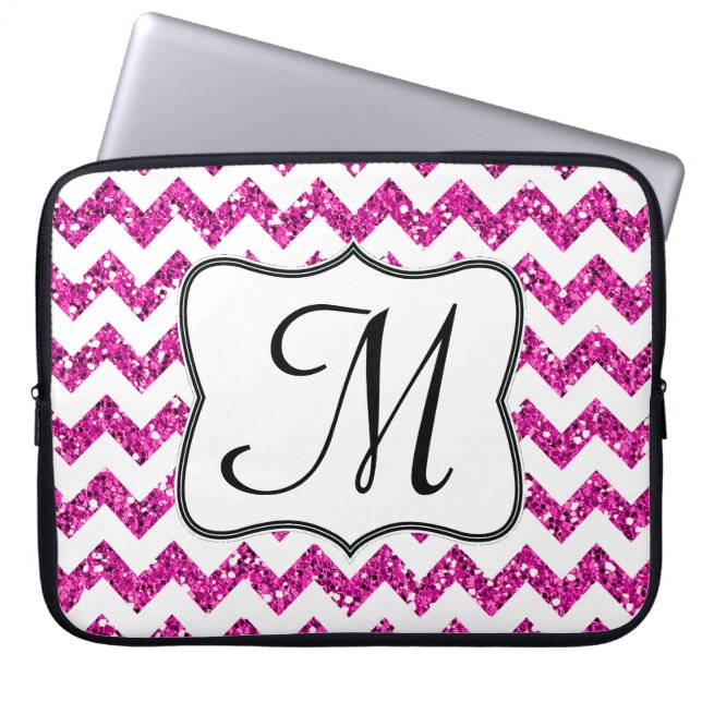 Moderne roze Chevron Monogram 15-inch laptop Hoesj Laptop Sleeve (Voorkant)