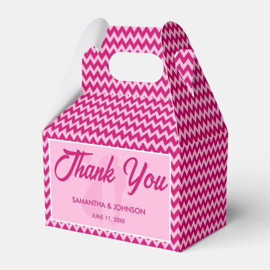 Moderne Roze Chevron Streep Bruiloft Bedankdoosjes (Voorkant Zijde)