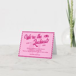 Moderne Roze Chevron Streep Bruiloft Bedankkaart