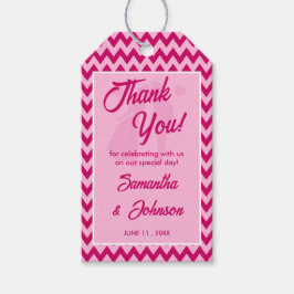Moderne Roze Chevron Streep Bruiloft Bedankt Cadeaulabel