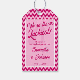 Moderne Roze Chevron Streep Bruiloft Cadeaulabel