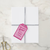 Moderne Roze Chevron Streep Bruiloft Cadeaulabel (Met Touw)