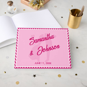 Moderne Roze Chevron Streep Bruiloft Gastenboek
