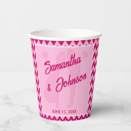 Moderne Roze Chevron Streep Bruiloft Papieren Bekers