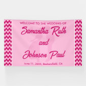 Moderne Roze Chevron Streep Bruiloft Welkom Spandoek (Horizontaal)