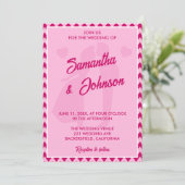 Moderne Roze Chevron Streep Foto Bruiloft Kaart (Staand voorkant)