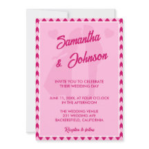 Moderne Roze Chevron Streep QR Code Trouwkaart