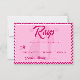 Moderne Roze Chevron Streep QR Code Trouwkaart RSVP Kaartje