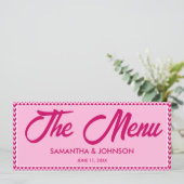 Moderne Roze Chevron Streep Trouwdiner Menu (Staand voorkant)