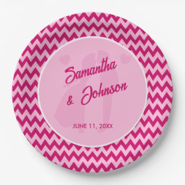 Moderne Roze Chevron Streep Trouwfeest Papieren Bordje