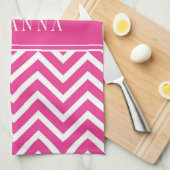 Moderne Roze Chevron Strepen Naam Theedoek (Quarter Fold)
