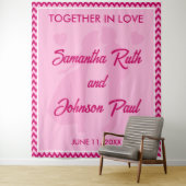 Moderne Roze Chevron Trouwachtergrond Banner Wandkleed (In situ)