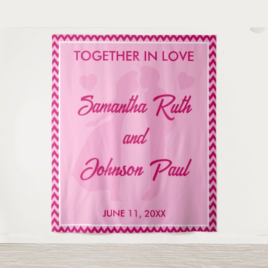 Moderne Roze Chevron Trouwachtergrond Banner Wandkleed (Voorkant)