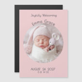 Moderne Roze Cirkel Foto Magneet Geboorteaankondig (Voorkant / Achterkant)