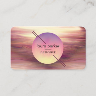 Moderne Roze Cirkel Maan Aquarel Golven Visitekaartje