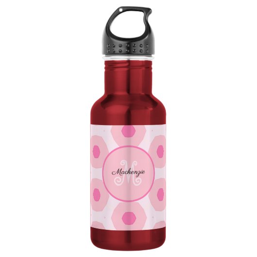 Moderne Roze Cirkel Stippen Geometrische Monogram Waterfles (Voorkant)