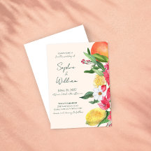Moderne roze citrus tuinhuwelijksuitnodiging