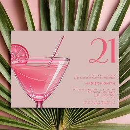 Moderne Roze Cocktail 21e Verjaardag Kaart
