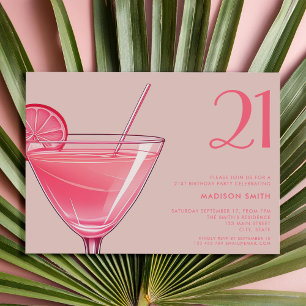 Moderne Roze Cocktail 21e Verjaardag Kaart