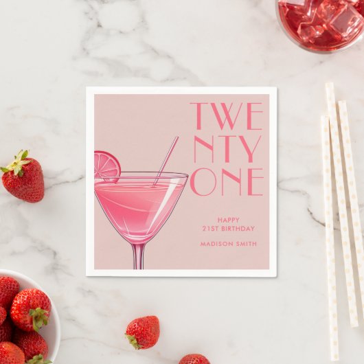 Moderne Roze Cocktail 21e Verjaardag Servet (Insitu)