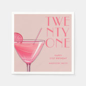 Moderne Roze Cocktail 21e Verjaardag Servet (Voorkant)