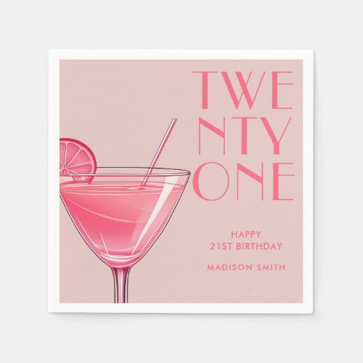 Moderne Roze Cocktail 21e Verjaardag Servet (Voorkant)