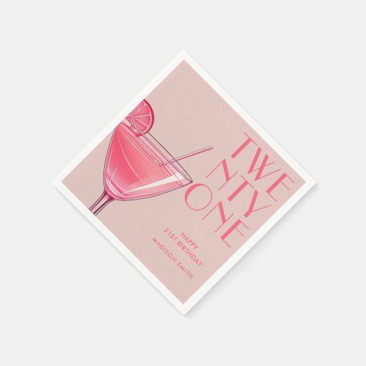 Moderne Roze Cocktail 21e Verjaardag Servet (Hoek)