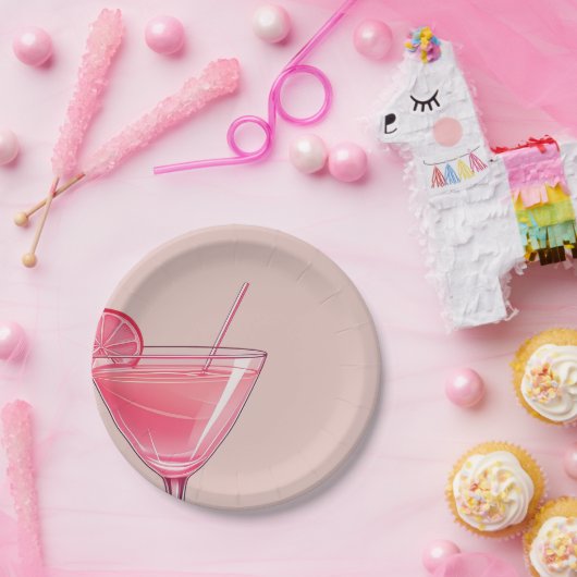 Moderne roze cocktail verjaardag papieren bordje (Feest)