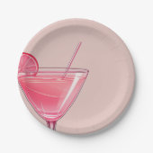 Moderne roze cocktail verjaardag papieren bordje (Voorkant)