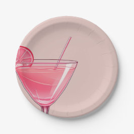 Moderne roze cocktail verjaardag papieren bordje