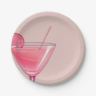 Moderne roze cocktail verjaardag papieren bordje
