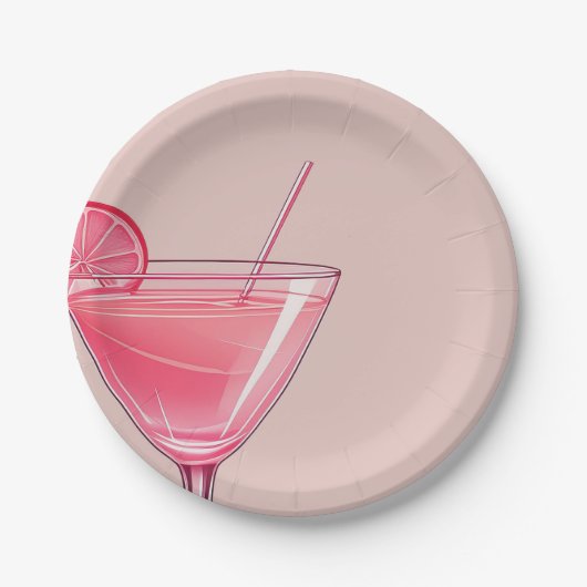 Moderne roze cocktail verjaardag papieren bordje (Voorkant)