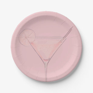Moderne roze cocktail verjaardag papieren bordje