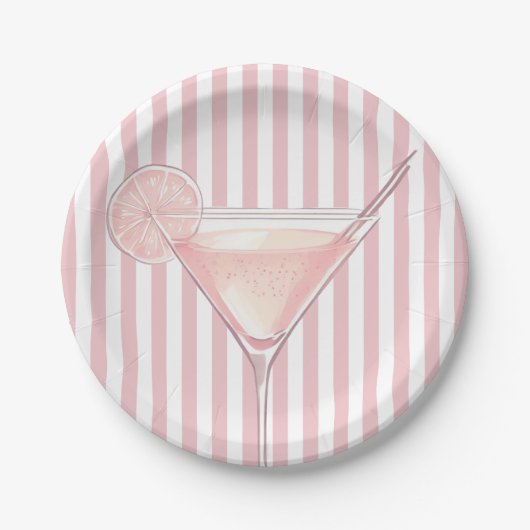 Moderne roze cocktail verjaardag papieren bordje (Voorkant)