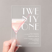 Moderne Roze Cocktails 21e Verjaardag Acryl Uitnodigingen (Insitu (Draagbaar))