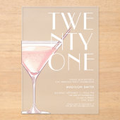 Moderne Roze Cocktails 21e Verjaardag Acryl Uitnodigingen (Voorkant)