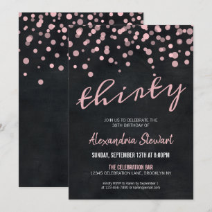 Moderne roze Confetti Stippen Chalkboard 30th Birt Kaart