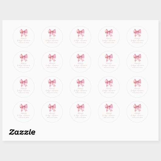 Moderne Roze Coquette Bow Dank u Baby shower Ronde Sticker (Vel)