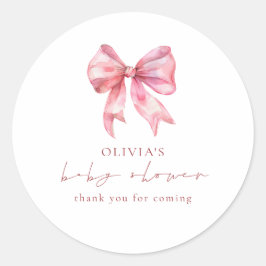 Moderne Roze Coquette Bow Dank u Baby shower Ronde Sticker