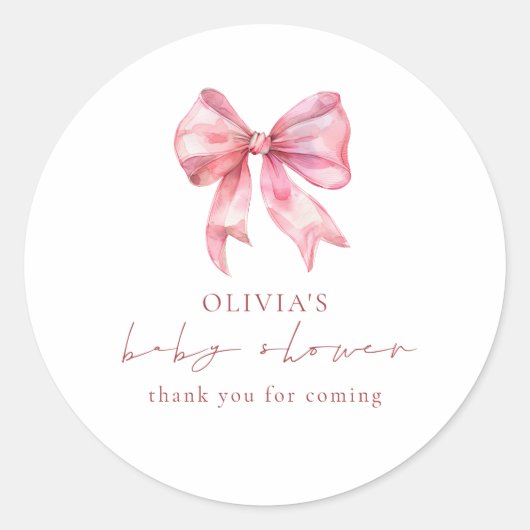 Moderne Roze Coquette Bow Dank u Baby shower Ronde Sticker (Voorkant)