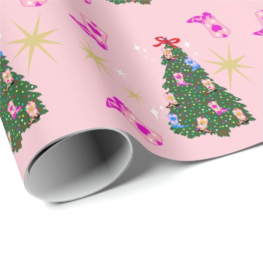 Moderne roze cowgirl Westerne Boots kerstboom Cadeaupapier (Rol Hoek)