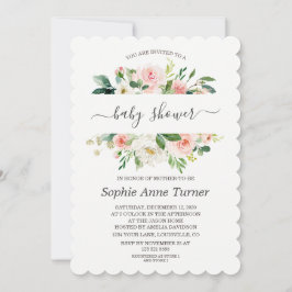 Moderne Roze Crème Bloem Calligrafie Baby Shower Kaart