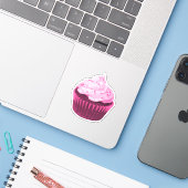 Moderne roze cupcake sticker (Laptop met iPhone)